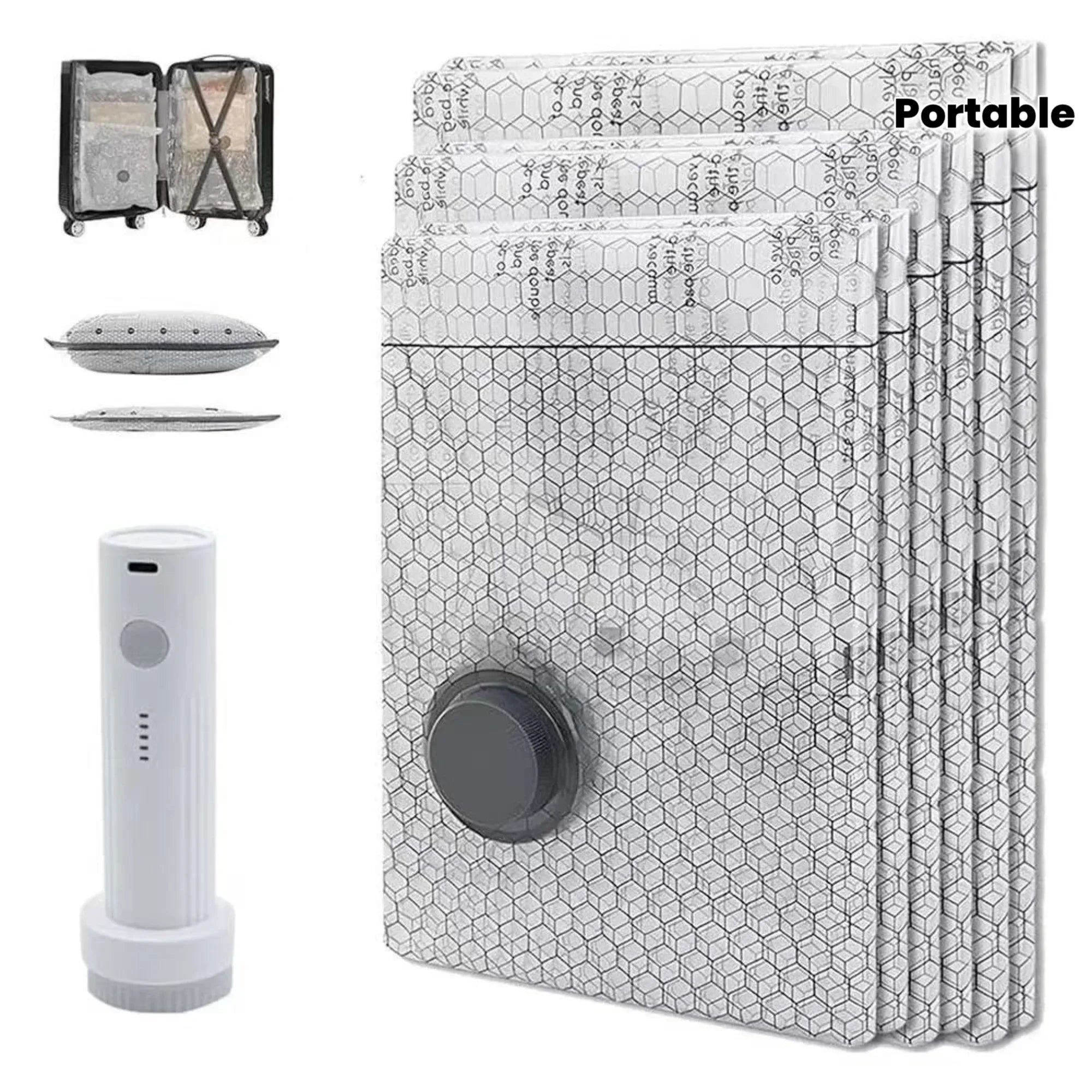 Vacuum Compression Storage Bags — Space Saving Organizer with Air Pump