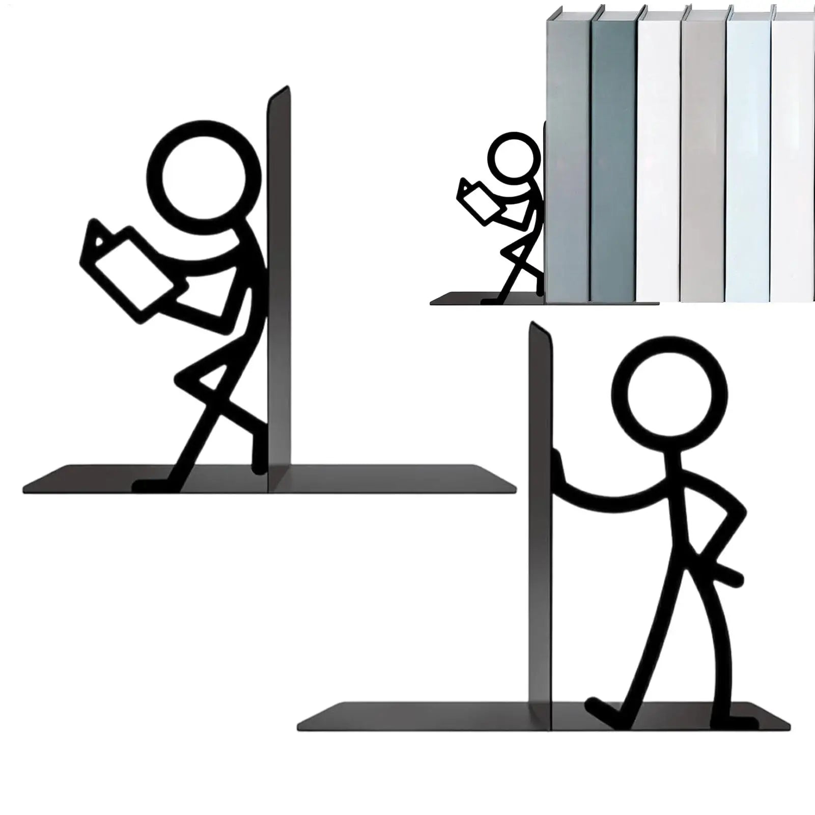 Abstract Metal Bookends — Heavy Duty Non-Slip Shelf Decor