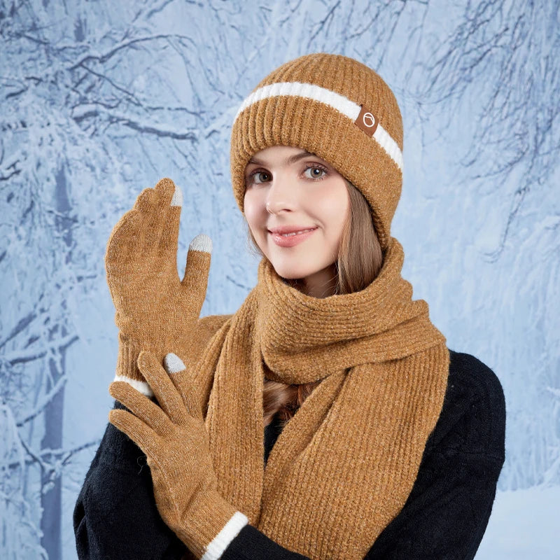 KINIJA Knitted Winter Accessory Set — Warm Hat, Scarf, and Gloves