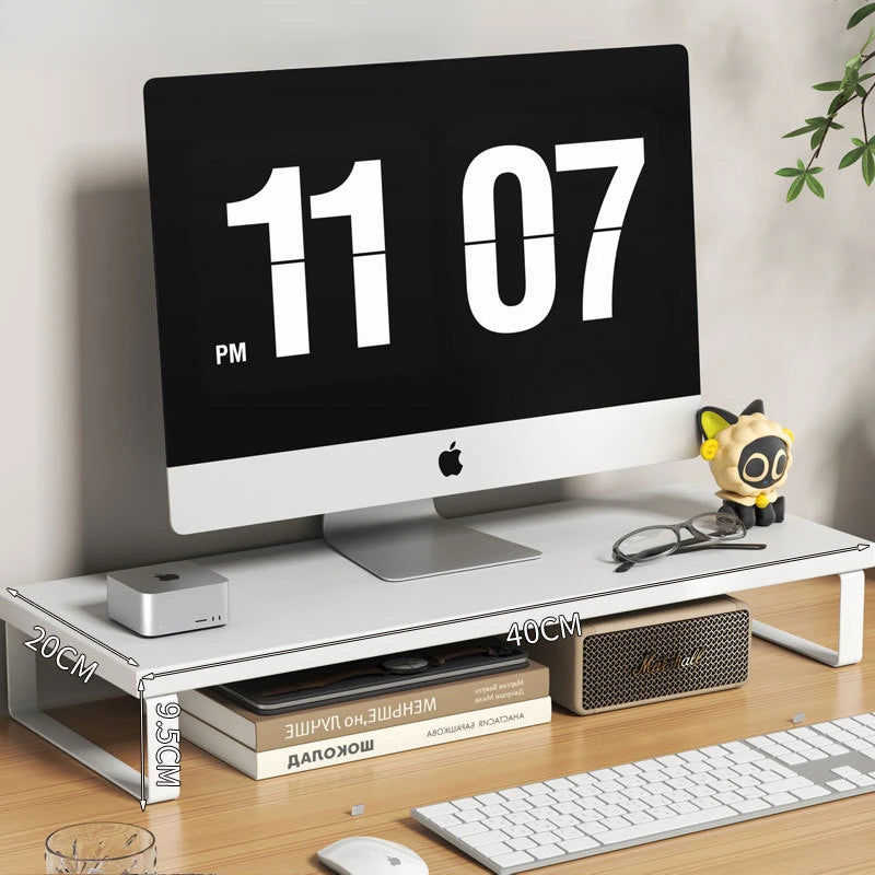 Wooden Monitor Stand Riser — Desktop Organizer with Storage Rack