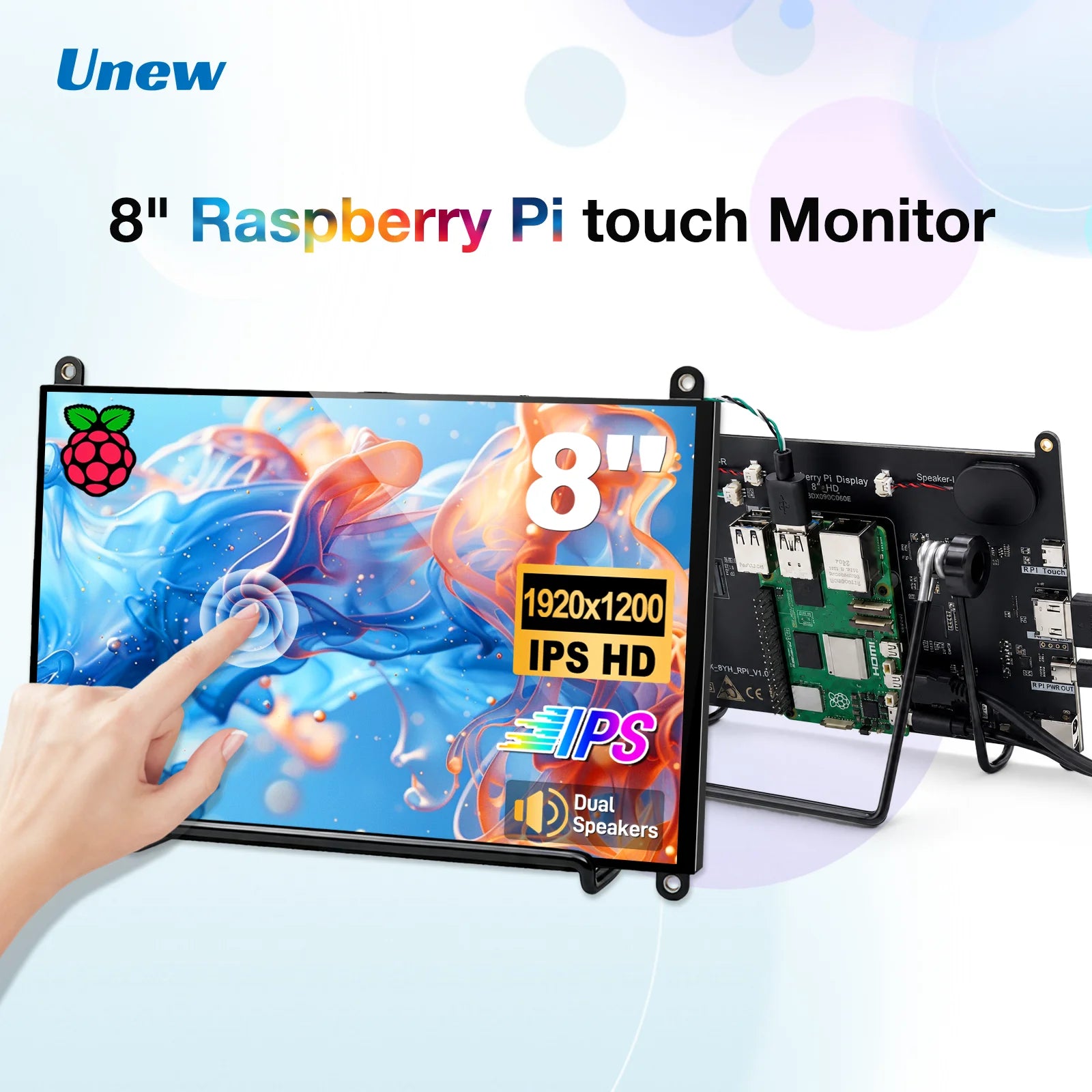 UNEW 8 Inch Portable Touchscreen Monitor — 1920x1200 IPS Display for Computing