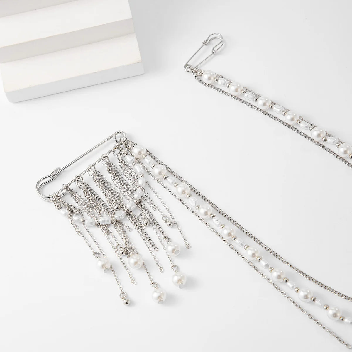 Pearl Tassel Brooch — Punk Hip Hop Style Metal Double Pin Jewelry
