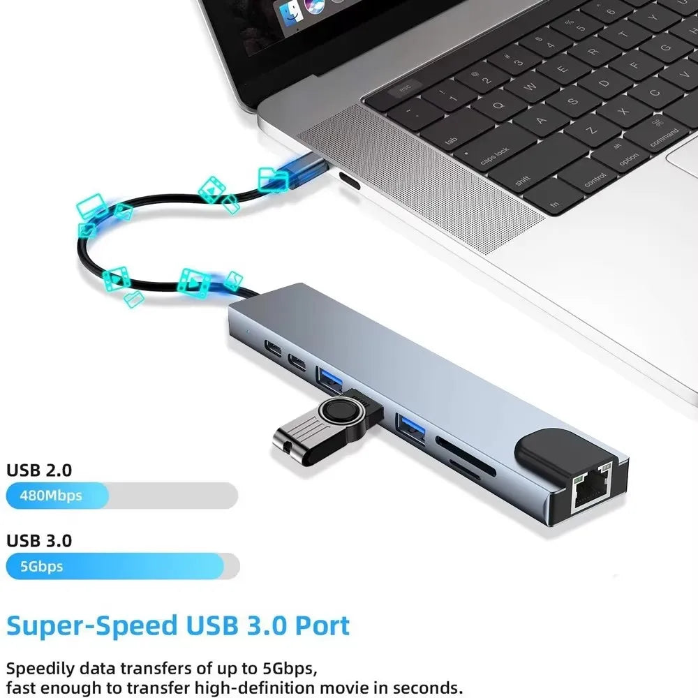 FEIWIMI 8-in-1 USB C Docking Station — Multi-Port Hub with 4K HDMI & PD Charging