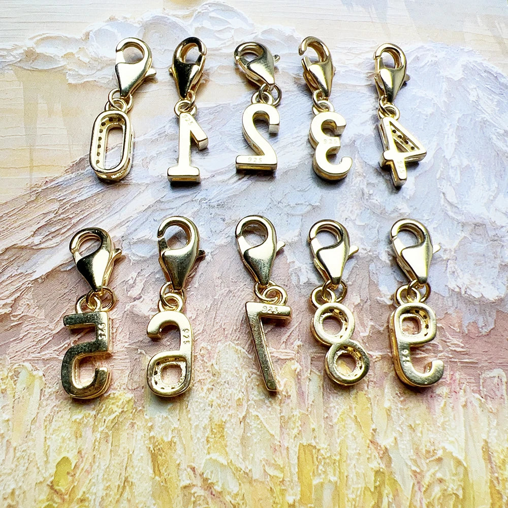 Thaddaeus Gold Plated Number Letter Charm — 925 Sterling Silver Zirconia Pendant