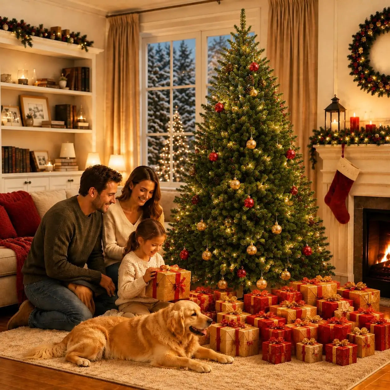 Artificial Pine Christmas Tree — Dense Greenery with Dual-Color LED Lights