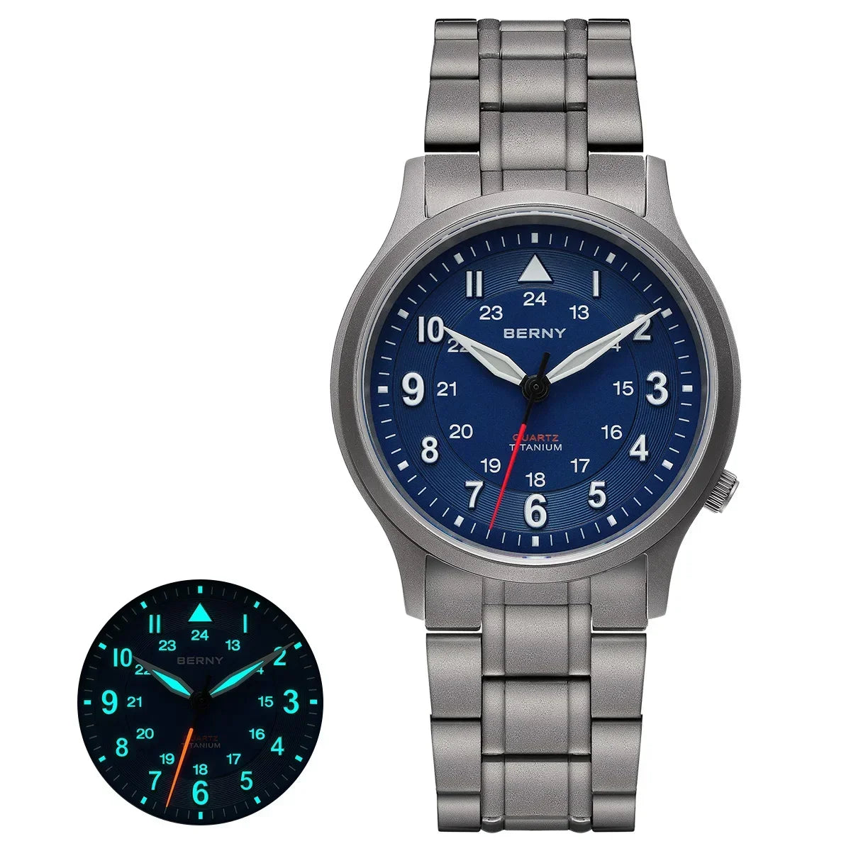 BERNY Full Titanium Field Watch — Luminous Quartz Men's Wristwatch