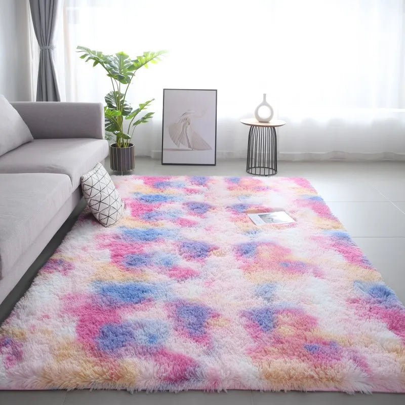 VIKAMA Tie-Dye Plush Carpet — Soft Fluffy Area Rug for Living Room & Nursery