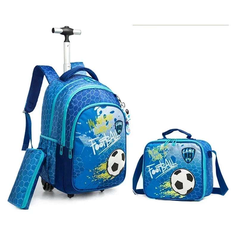 Children's Rolling Backpack Set — Wheeled School Bag with Lunch Bag & Pencil Case