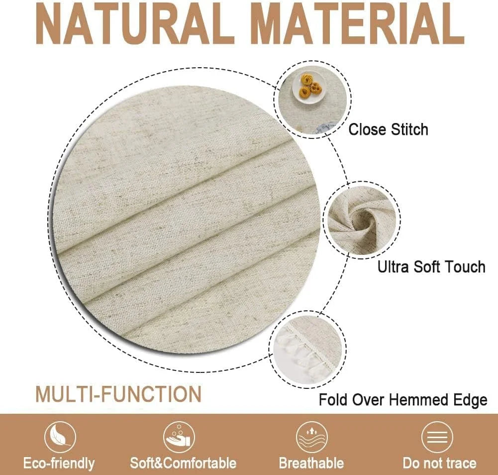 Round Cotton Linen Tablecloth — Elegant Tassel Design for Dining Tables