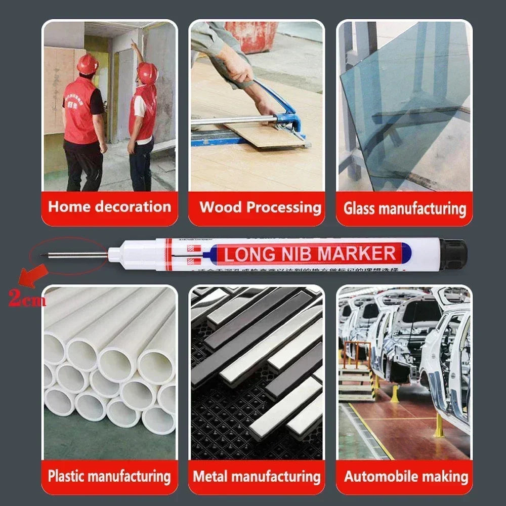 Deep Hole Marker Pen — Waterproof Long Head Woodworking Tool