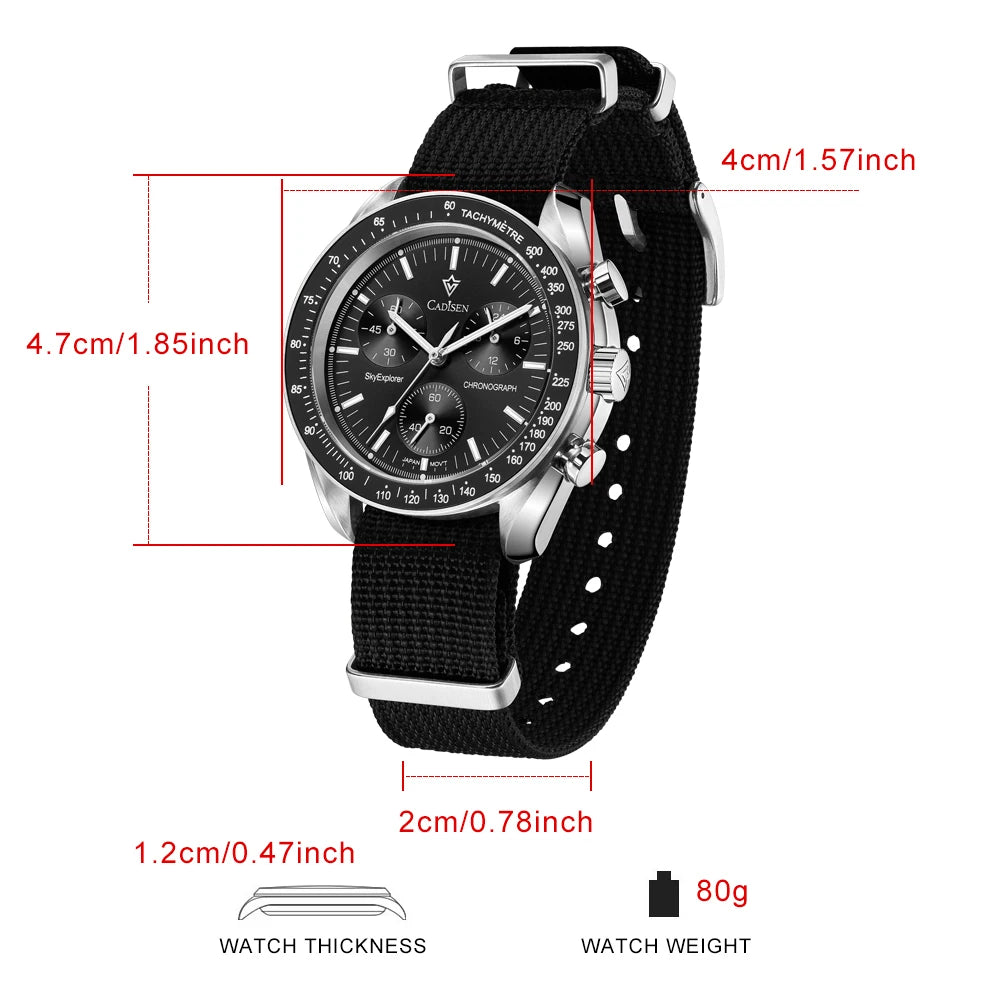 Cadisen Men's Luxury Chronograph Watch — Sapphire Crystal & Canvas Strap