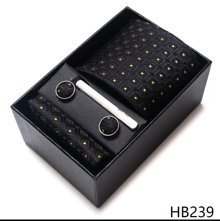 VanGise Men's Necktie Set — Business Tie, Cufflinks, and Pocket Square Kit
