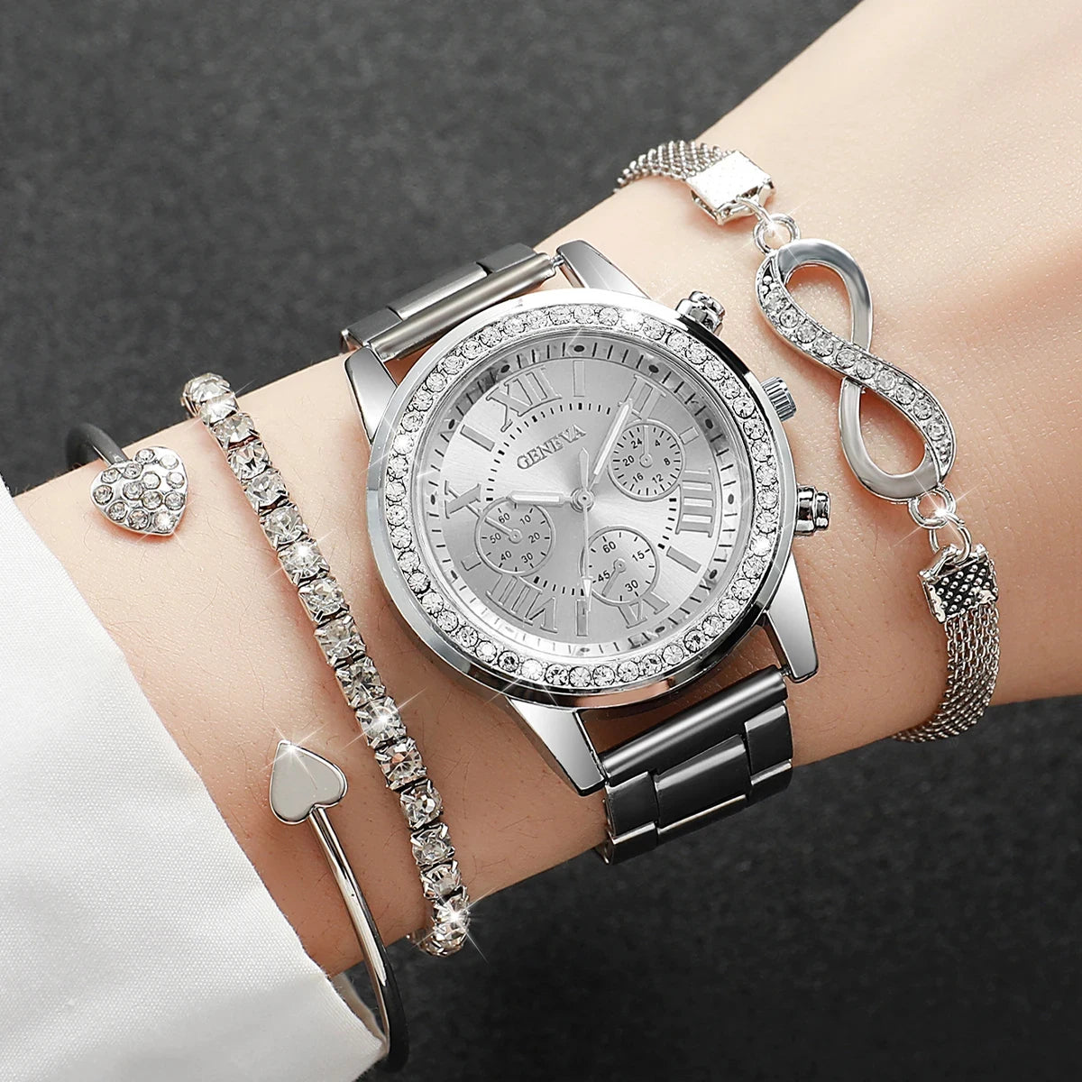 Women's Rhinestone Quartz Watch & Bracelet Set — Elegant Jewelry Accessory Kit