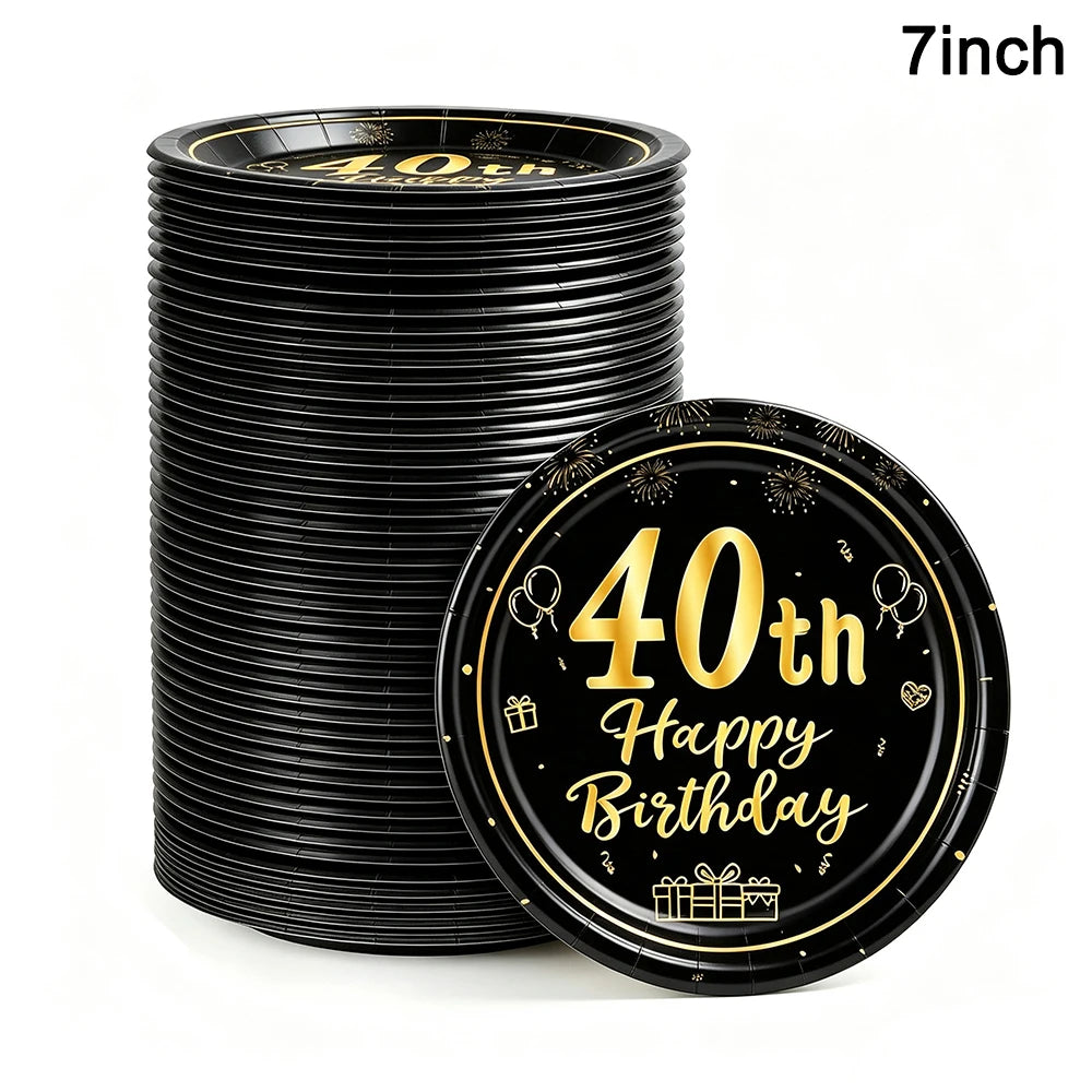 PartiesTour Black and Gold Disposable Paper Cups — Elegant Birthday Party Supplies