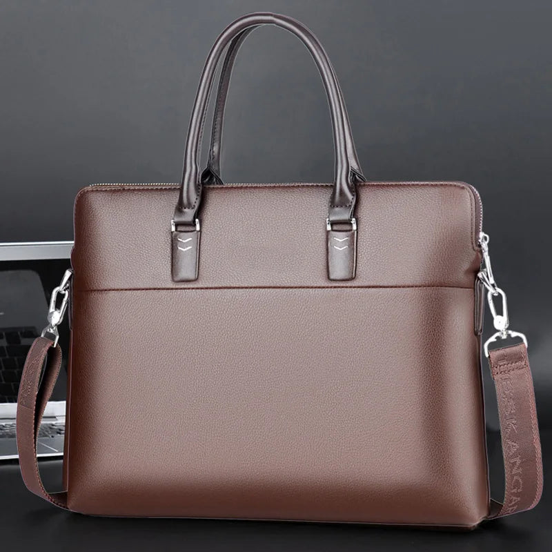 HERBATA Men's Professional Leather Briefcase — Waterproof 14 Inch Laptop Messenger Bag