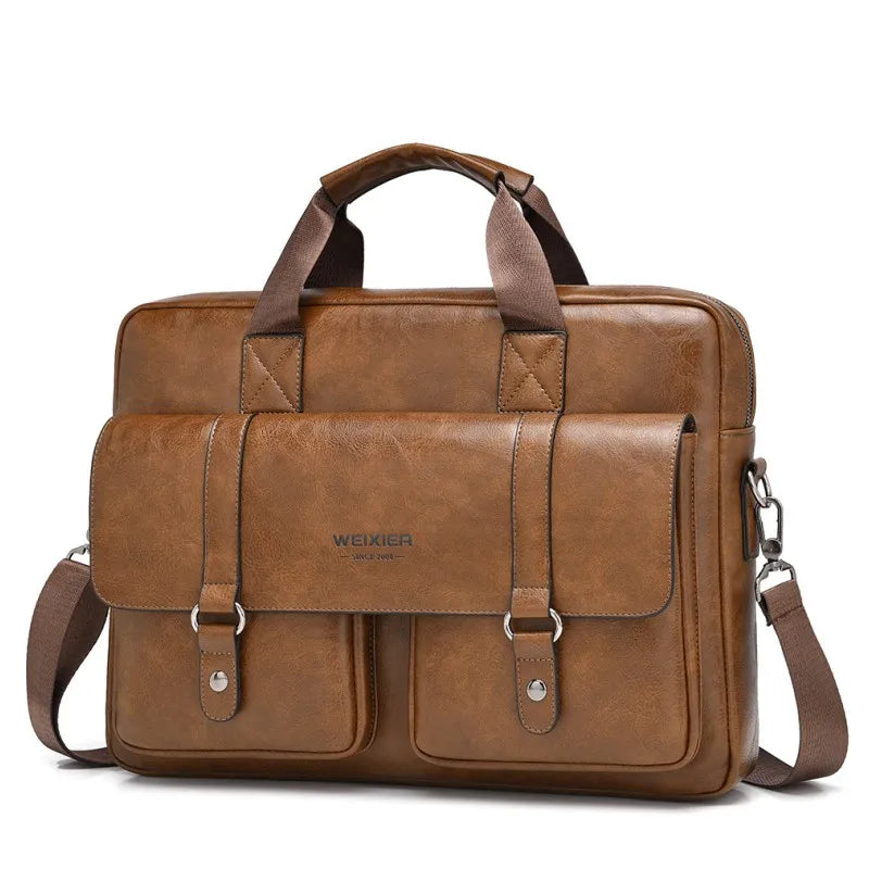 Men's PU Leather Business Briefcase — Professional Messenger Bag for Laptop & Files