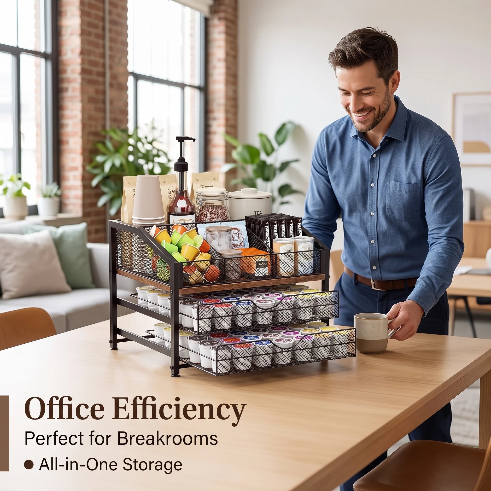 Coffee Bar Organizer — Metal and Wood Station for Countertop