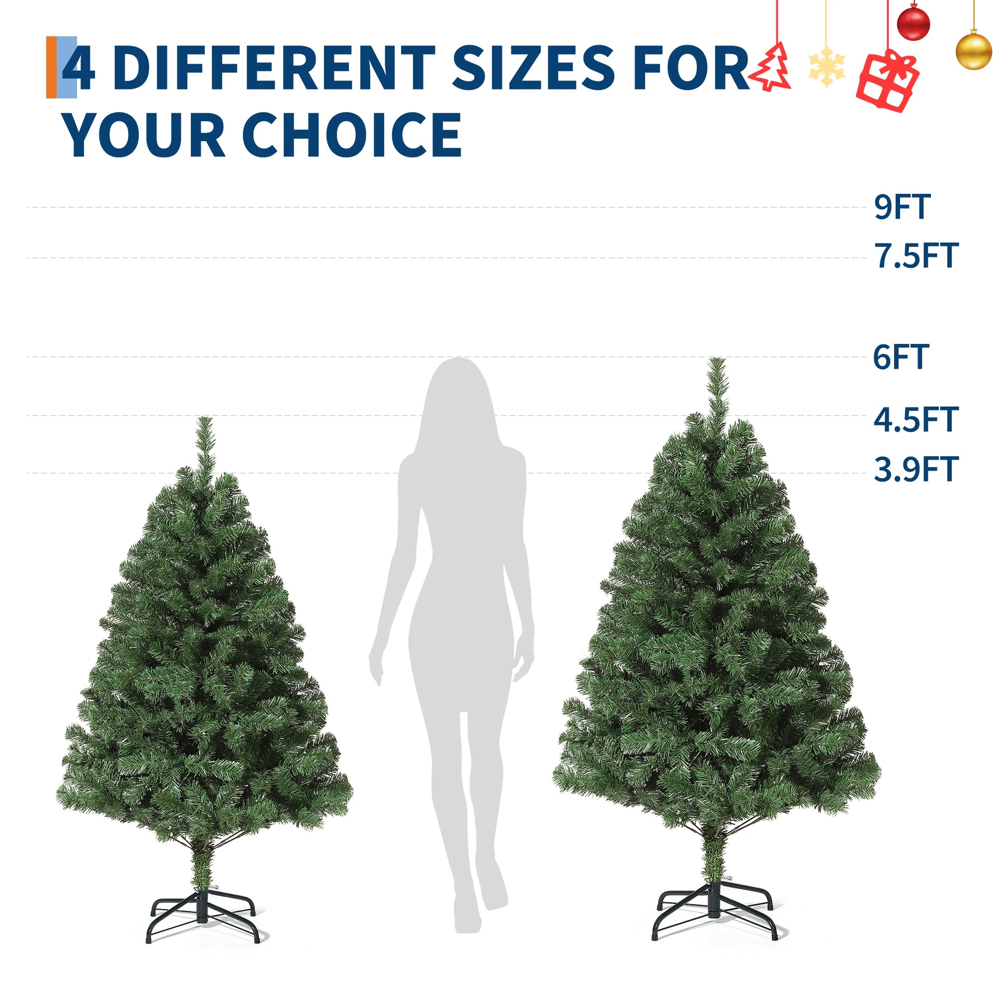 GAOMON 6ft Fraser Fir Artificial Christmas Tree — Prelit with 300 Multicolor LEDs