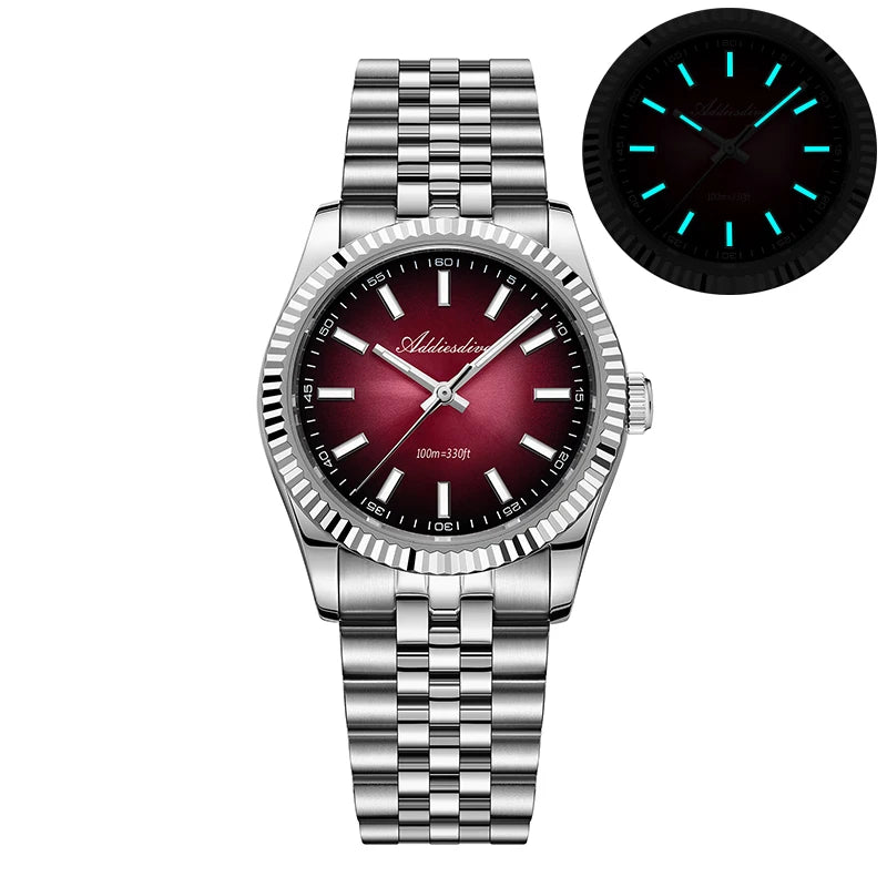 ADDIESDIVE 36mm Men's Quartz Watch — Luminous Jubilee Stainless Steel Strap