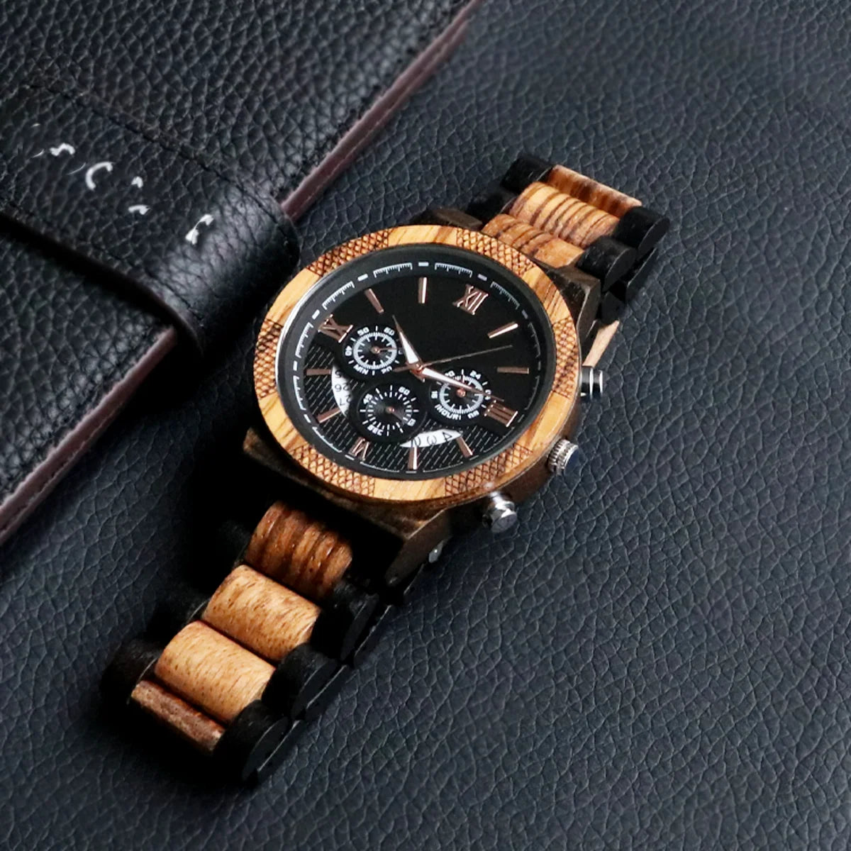 Rainch Red Sandalwood Men's Watch — Multifunction Quartz Wristwatch