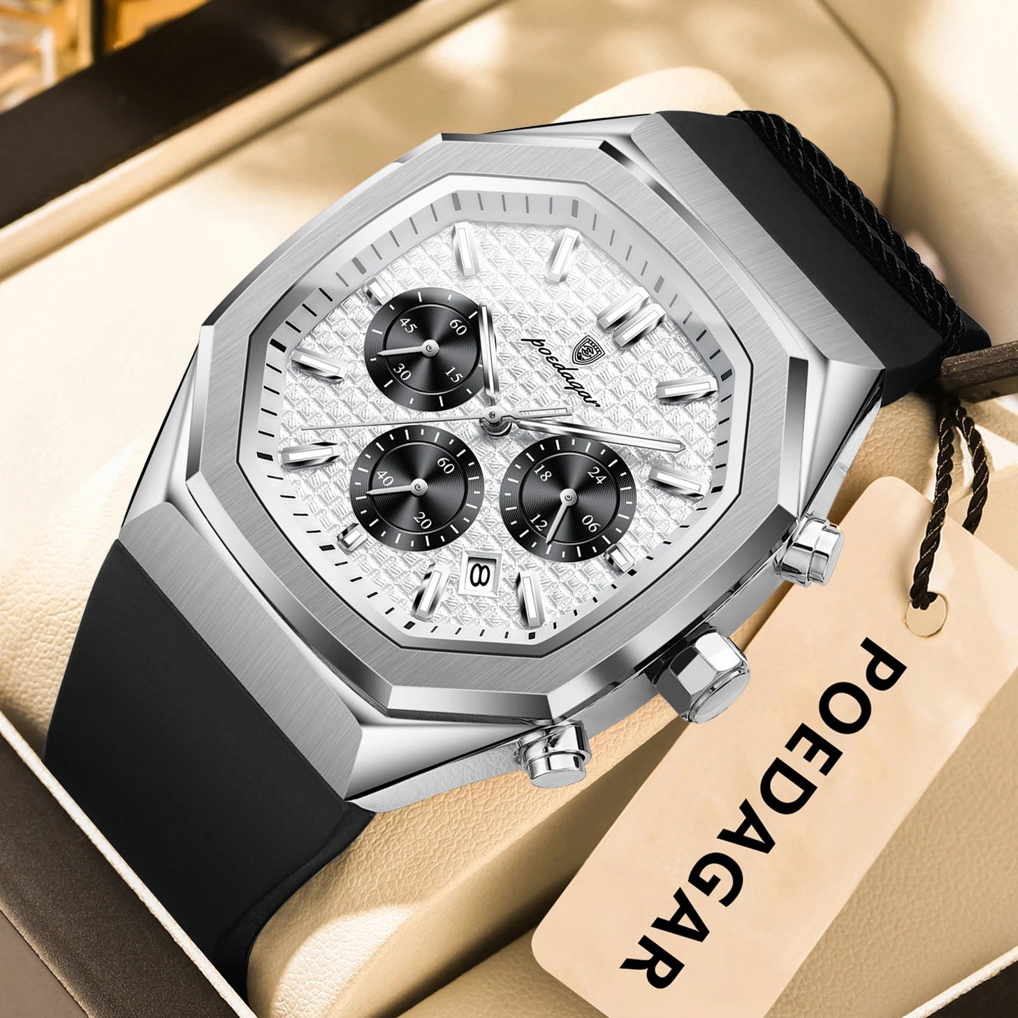 POEDAGAR Men's Chronograph Watch — Waterproof Business Quartz Timepiece