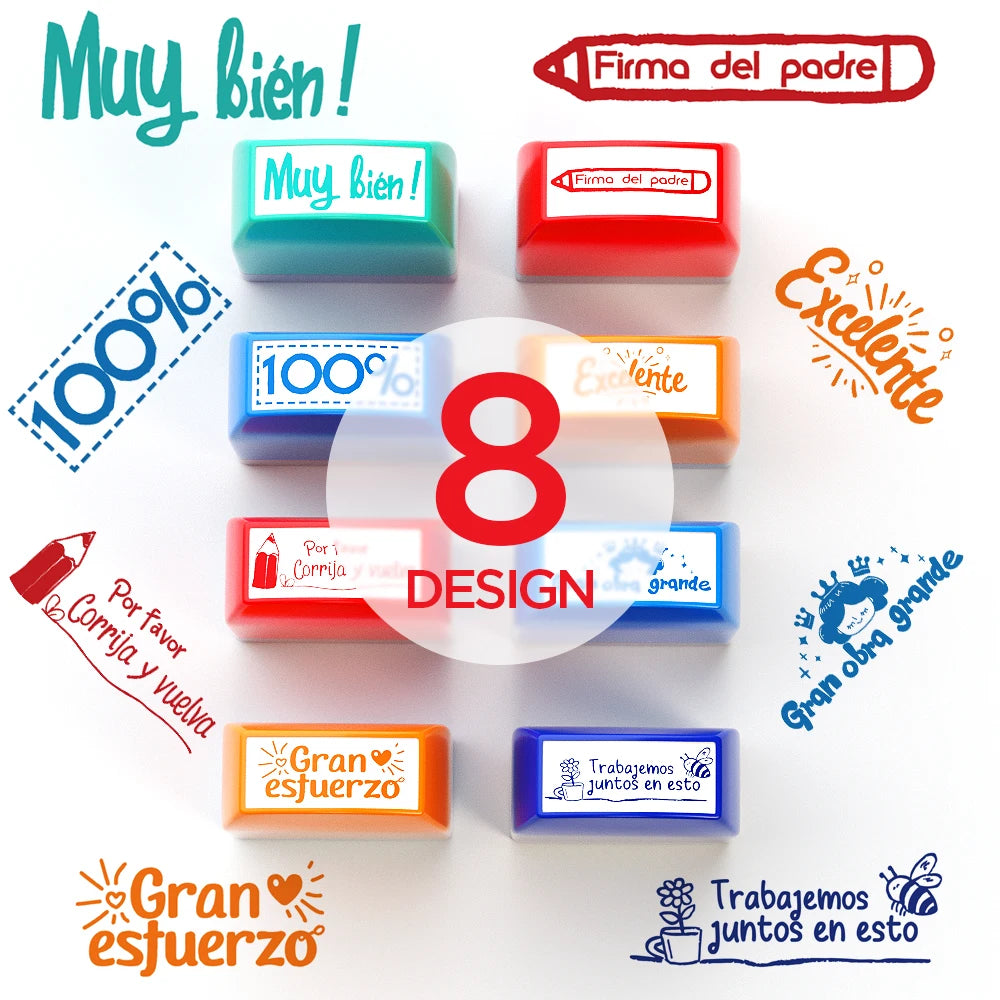 Automatic Inking Teacher Stamps — Set of 8 Classroom Grading Tools
