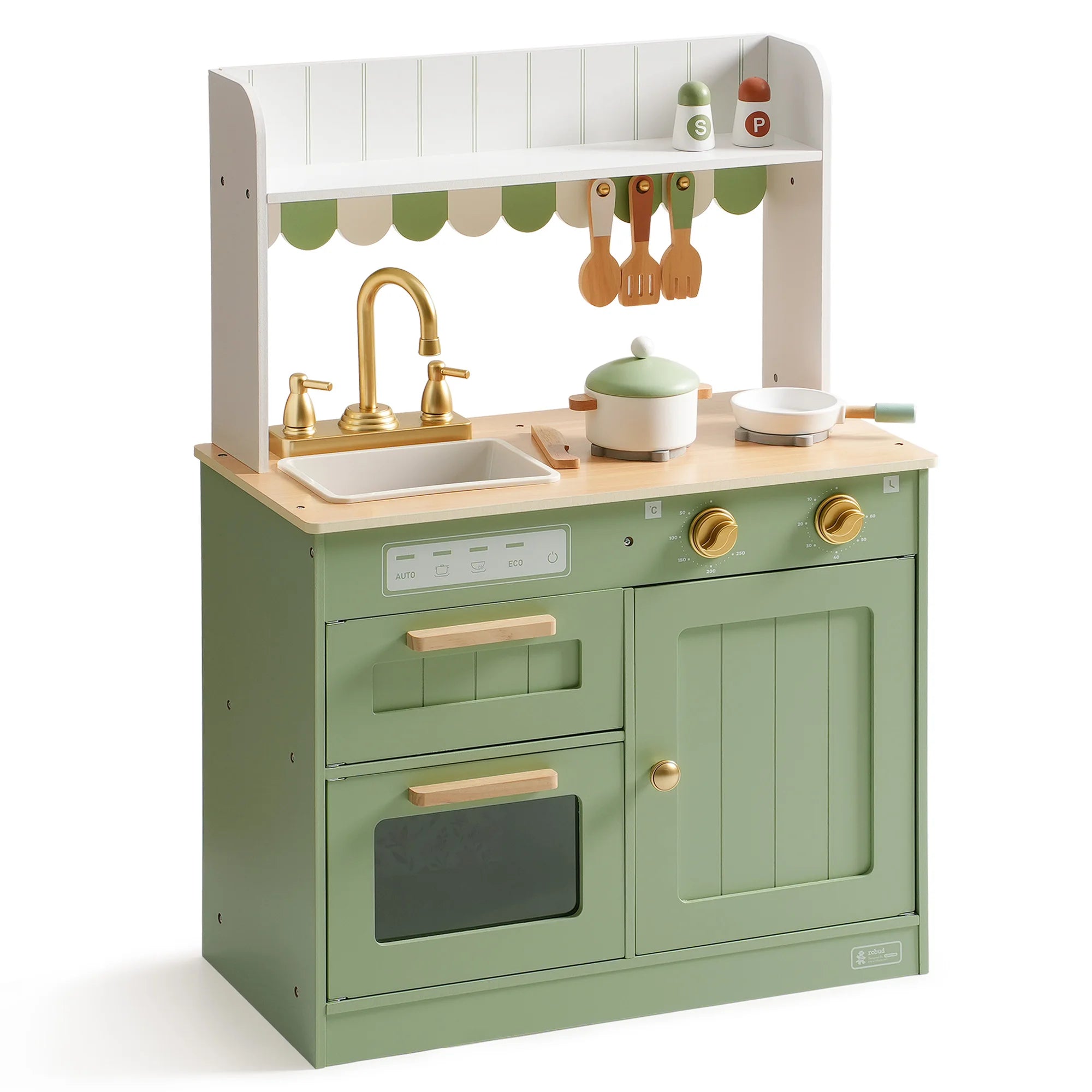 Robud Wooden Play Kitchen Set — Interactive Pretend Play Toy with Food