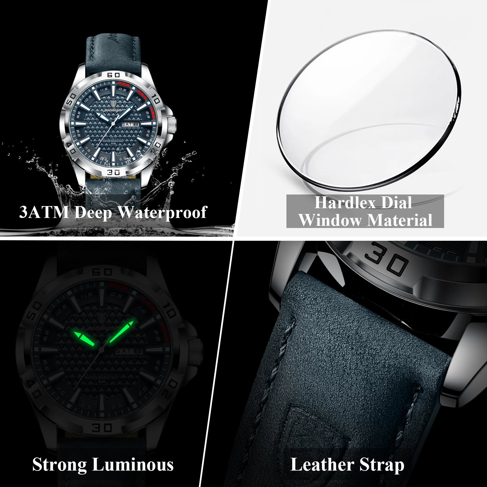 POEDAGAR Luxury Men's Quartz Watch — Waterproof Sport Design with Leather Band