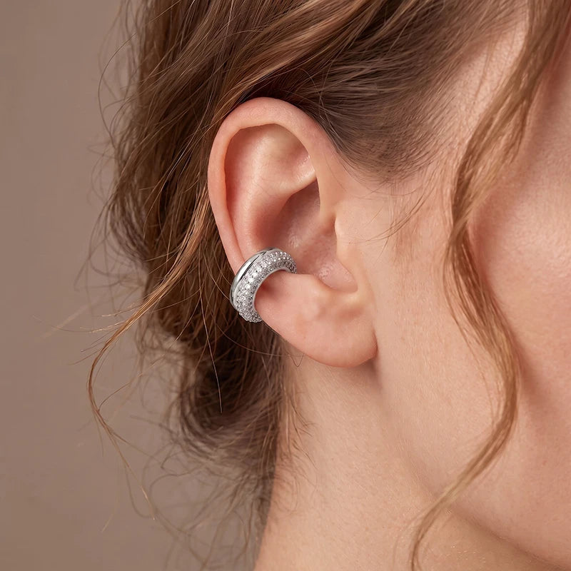 LOVBEAFAS Double Layer C-Shape Ear Cuff — Geometric Zircon Clip-On Earrings