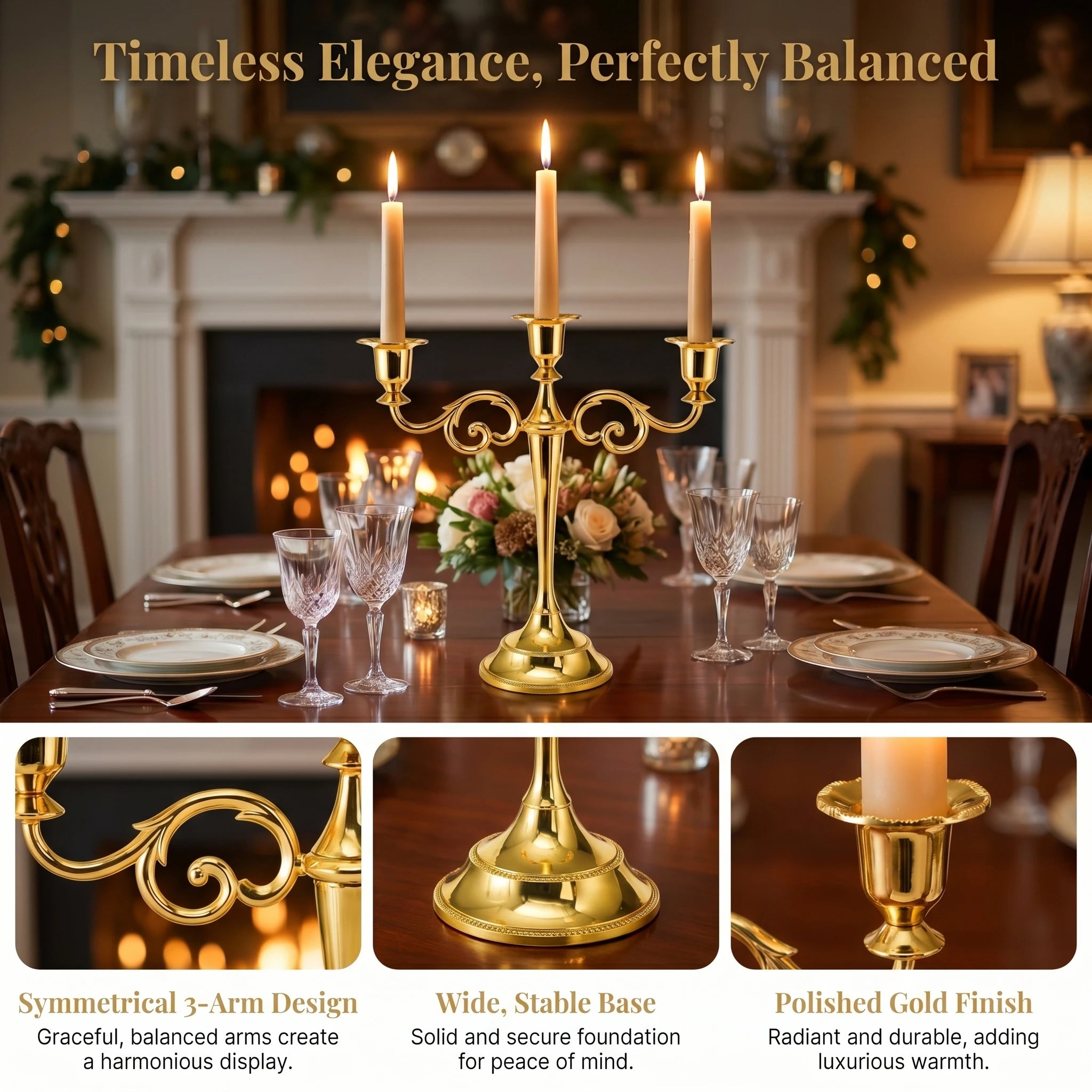 Vintage Scroll 3-Arm Metal Candelabra — Elegant Taper Candle Stand