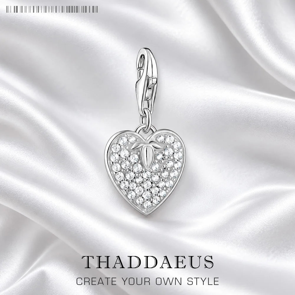 Thaddaeus White Zircon Heart Dangle Charm — Sterling Silver Romantic Pendant
