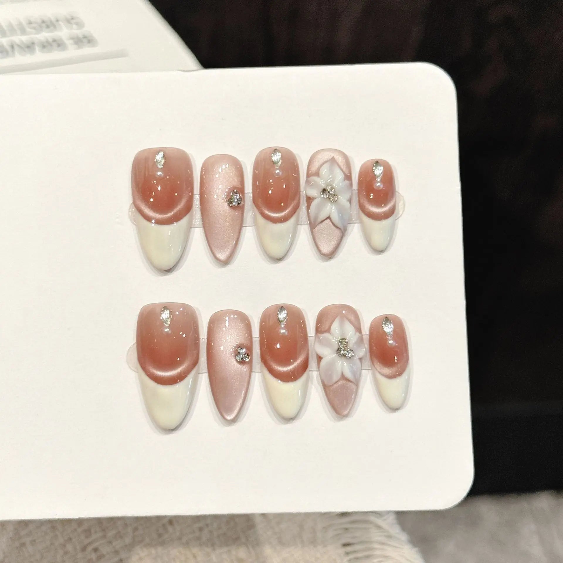 Almond Handmade Press On Nails — Gentle French Style Set, 10 Pieces