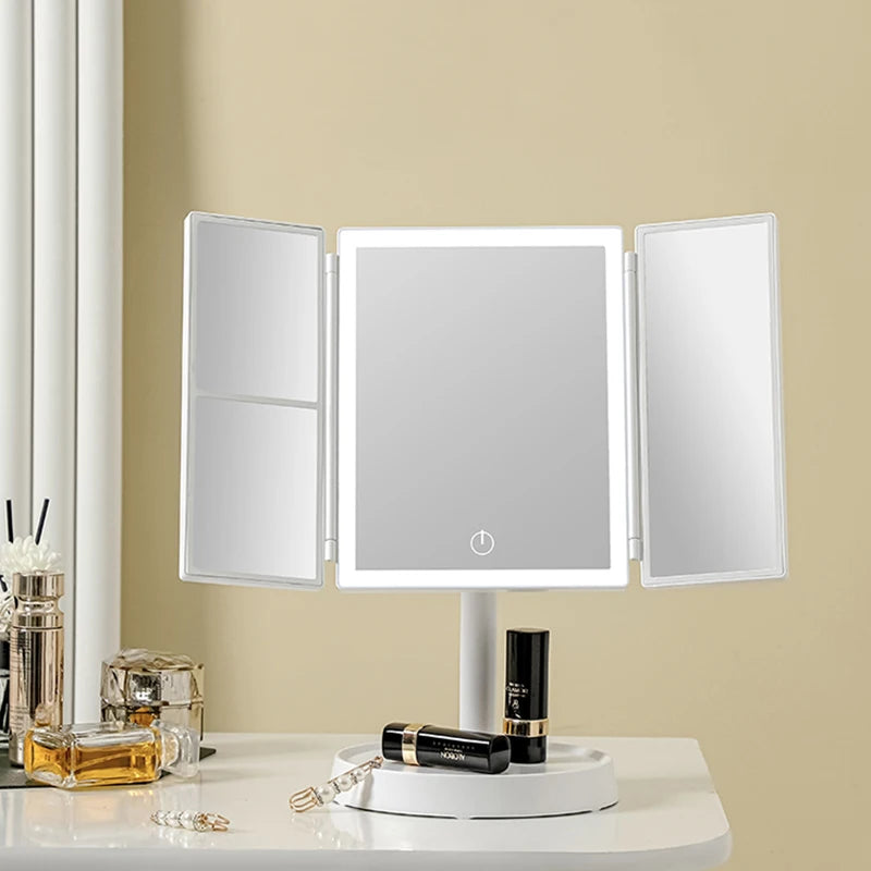 HAOYUNMA Foldable LED Makeup Mirror — 3-Tone Lighting & Magnifying Desktop Vanity