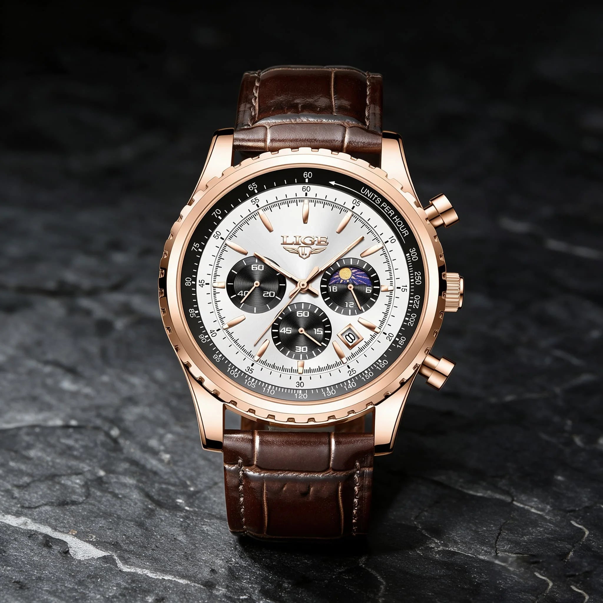 LIGE Luxury Men's Quartz Watch — Waterproof Leather Sport Chronograph