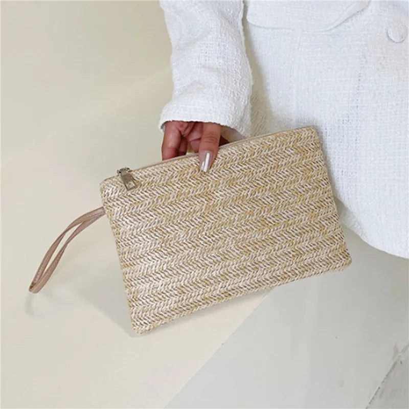 Woven Straw Wristlet Clutch — Bohemian Beach Wallet & Phone Pouch
