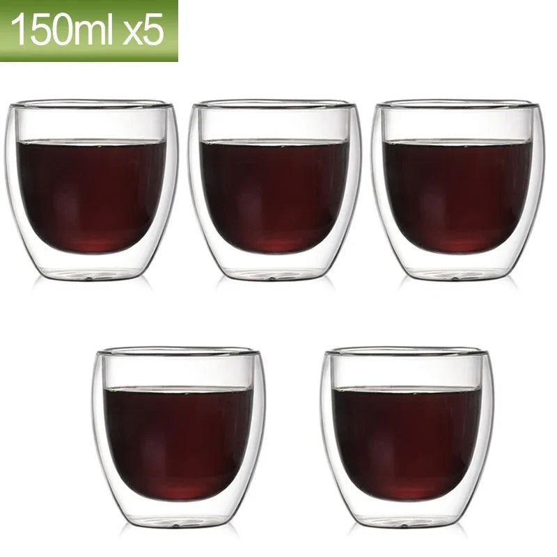 Double Wall Glass Cup Set — Heat Resistant Handmade Drinkware