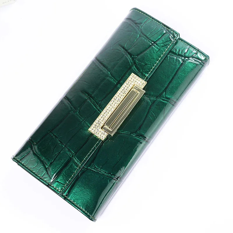 Wishehappy Luxury Stone Pattern Wallet — Elegant Leather Long Clutch Purse