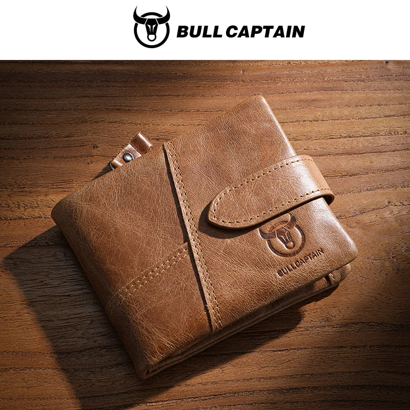 BULLCAPTAIN Genuine Leather Wallet — RFID Blocking Men's Short Bifold