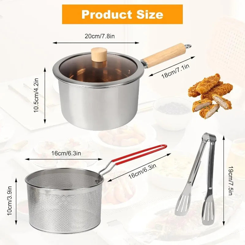 Stainless Steel Deep Fryer Pot — Compact Stove Top Frying Set with Lid