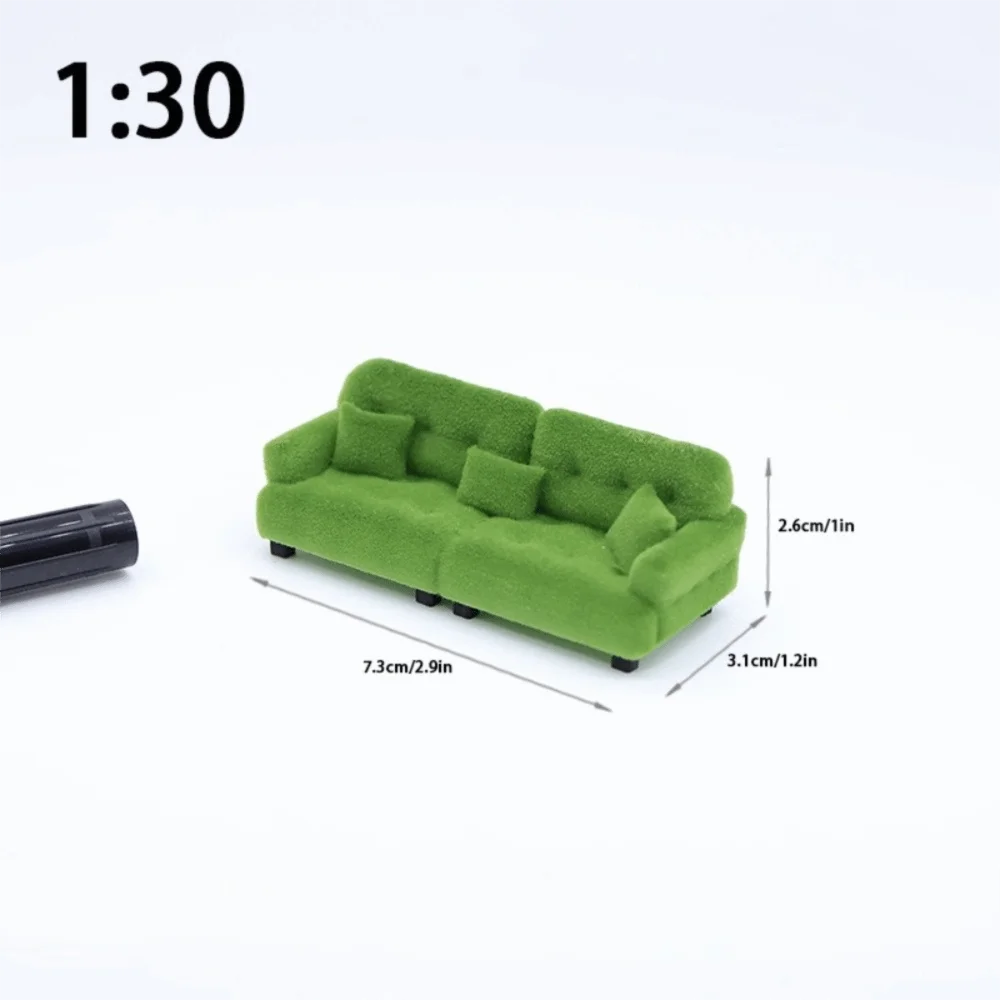 Miniature Flocking Sofa Model — Dollhouse Living Room Furniture Accessory