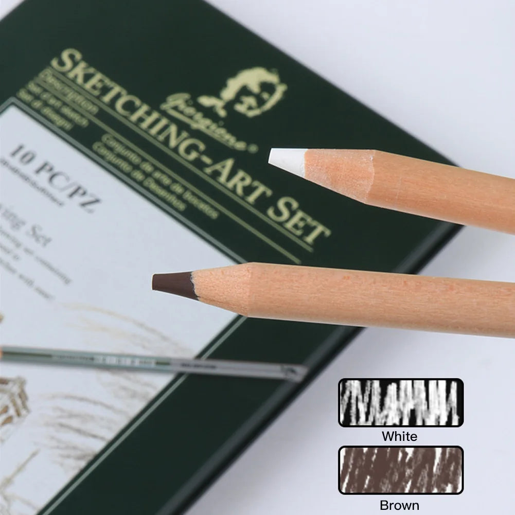 Charcoal Sketching Pencil Set — Professional Art Kit in Portable Green Tin