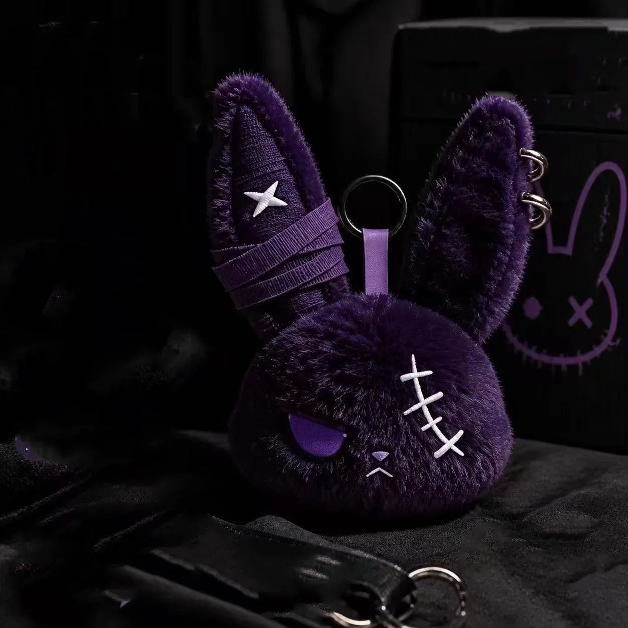 Dark Rabbit Plush Keychain — Cute Animal Pendant for Backpacks