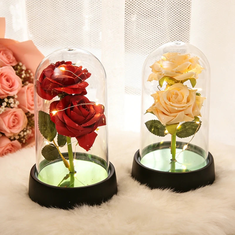 Eternal Rose in Glass Dome — LED Light Decorative Flower Gift