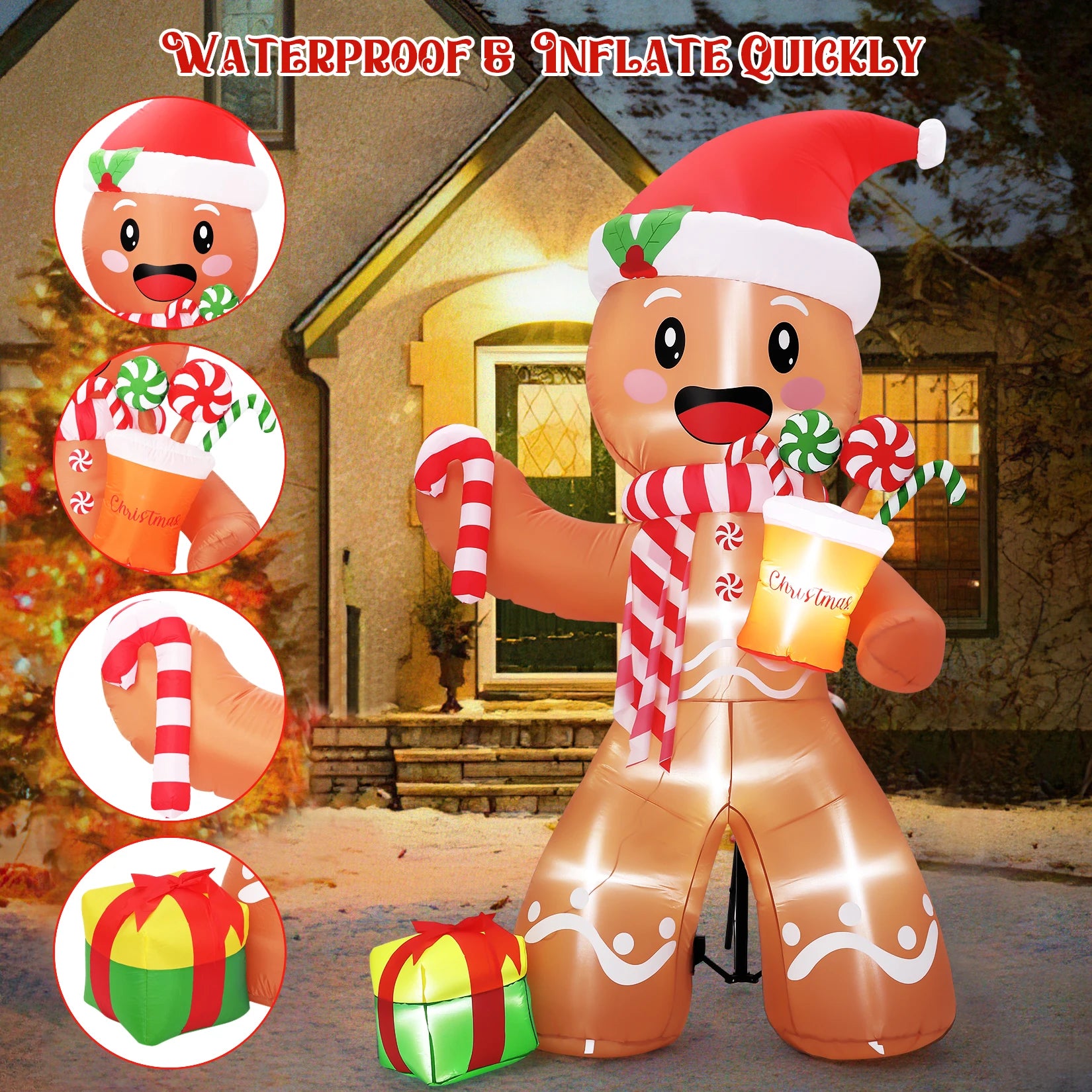 8FT Inflatable Gingerbread Man — LED-Lit Holiday Yard Decoration