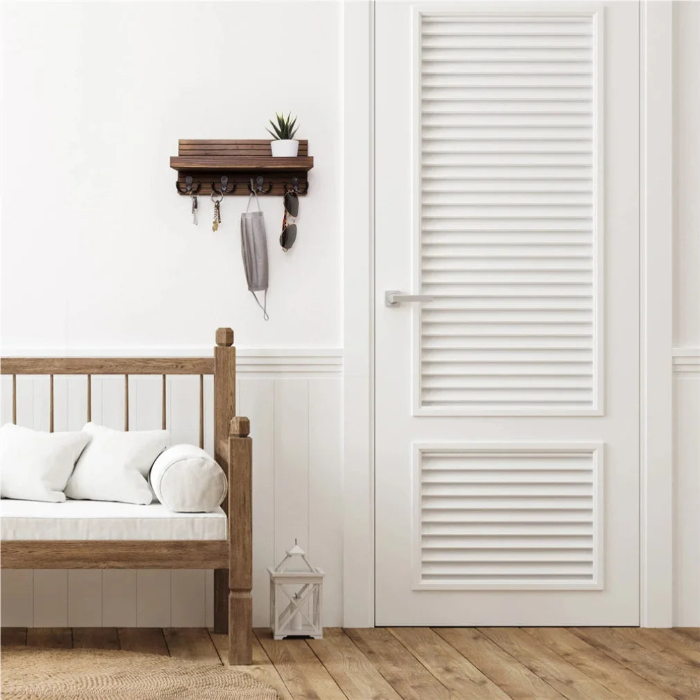 Wooden Wall Mounted Key Holder — Rustic Entryway Organizer with 4 Hooks