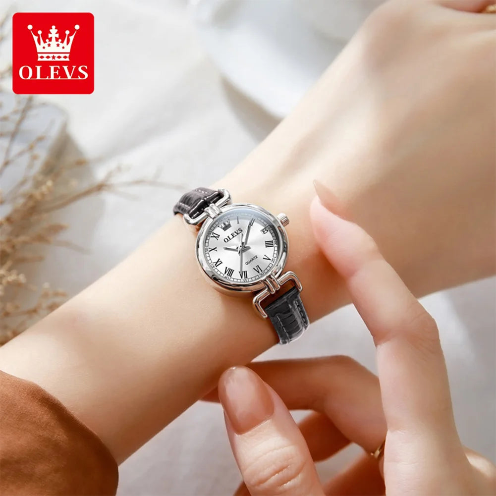 OLEVS 5645 Women's Quartz Watch — Elegant Leather Strap & Date Display