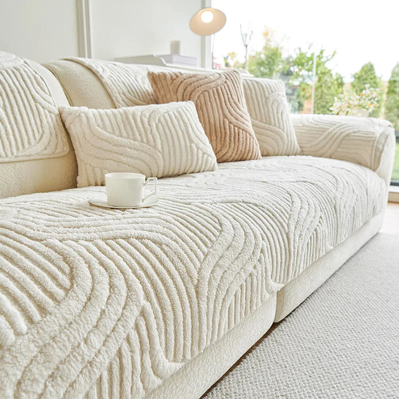 Plush Striped Sofa Cover — Non-Slip Thickened Furniture Protector