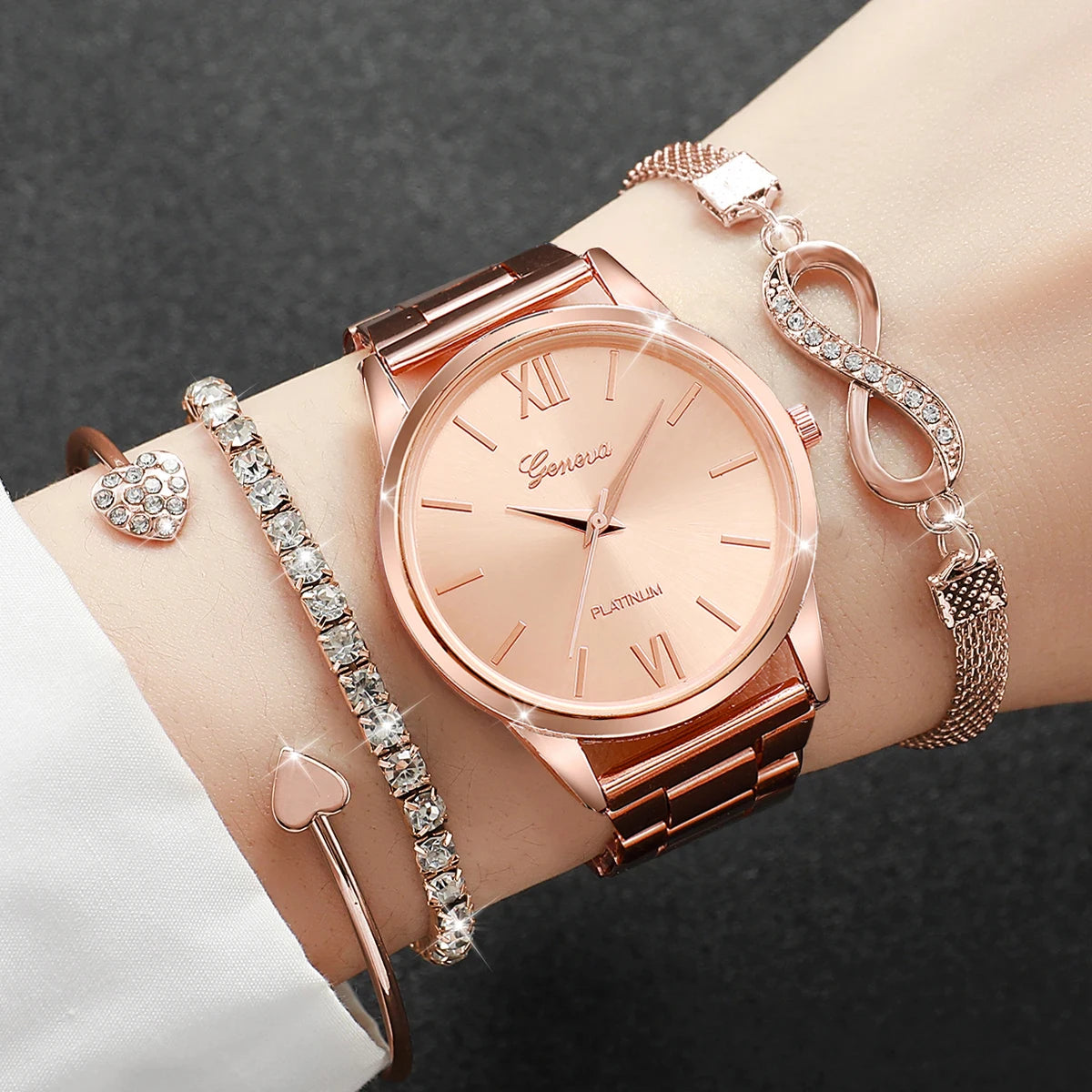 Women's Rhinestone Quartz Watch & Bracelet Set — Elegant Jewelry Accessory Kit