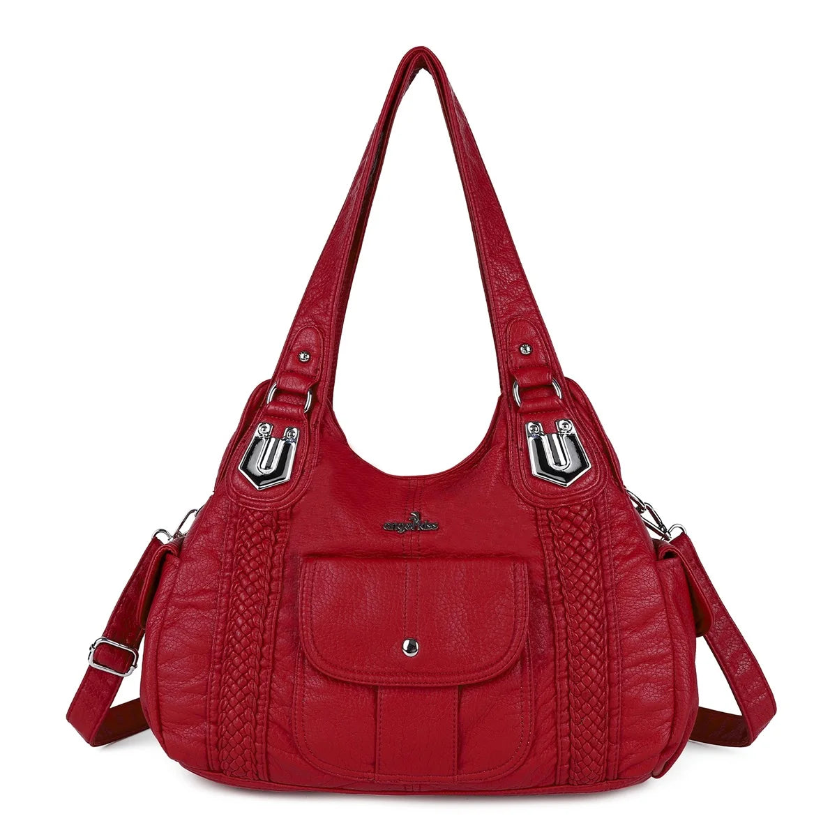 Venn Angel Women's Soft Washed Leather Hobo Bag — Multi-Pocket Shoulder Crossbody