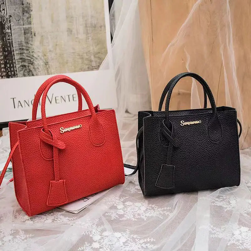 Lychee Grain Faux Leather Satchel — Versatile Triple-Use Handbag